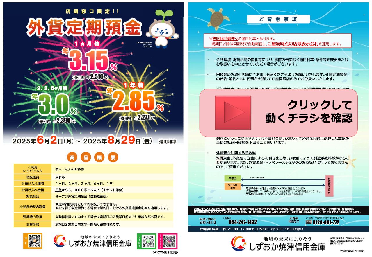 外貨定期預金キャンペーンの取扱い開始について | しずおか焼津